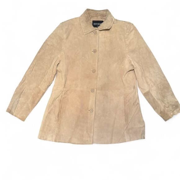 Bernardo Women’s XL Suede Jacket Tan Genuine Leather Button Front Coat - Picture 1 of 5